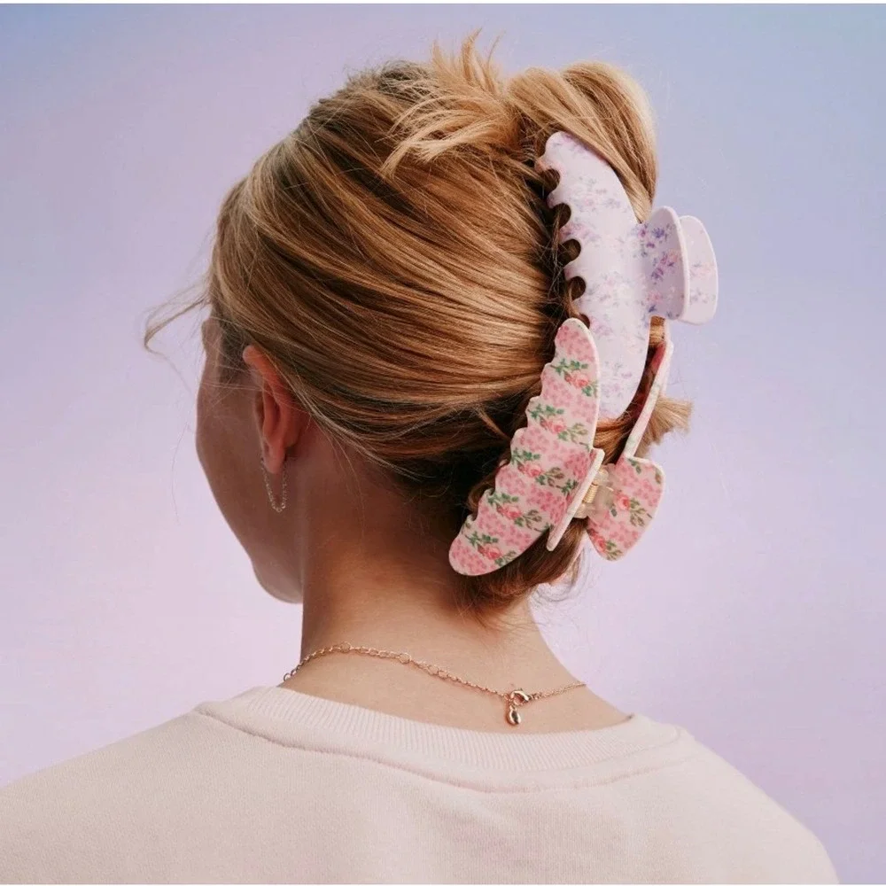 LoveShackFancy x Goody Hair Claw Clip Blooming Heirloom Floral Large Pink Target